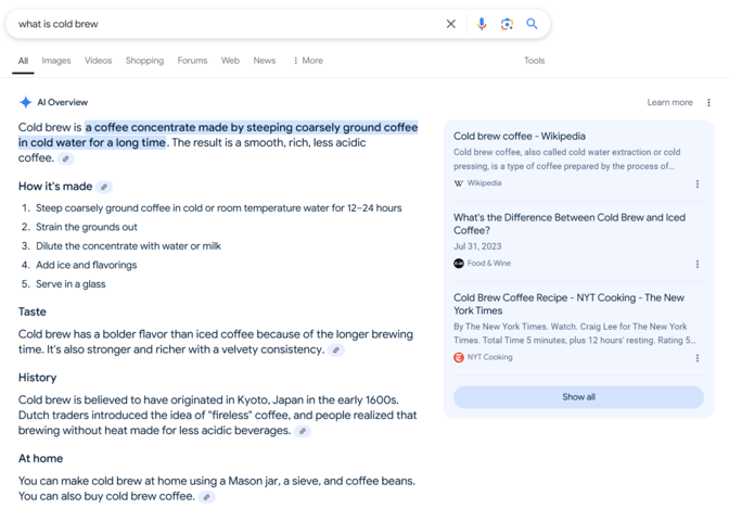 AI Overview for what is cold brew